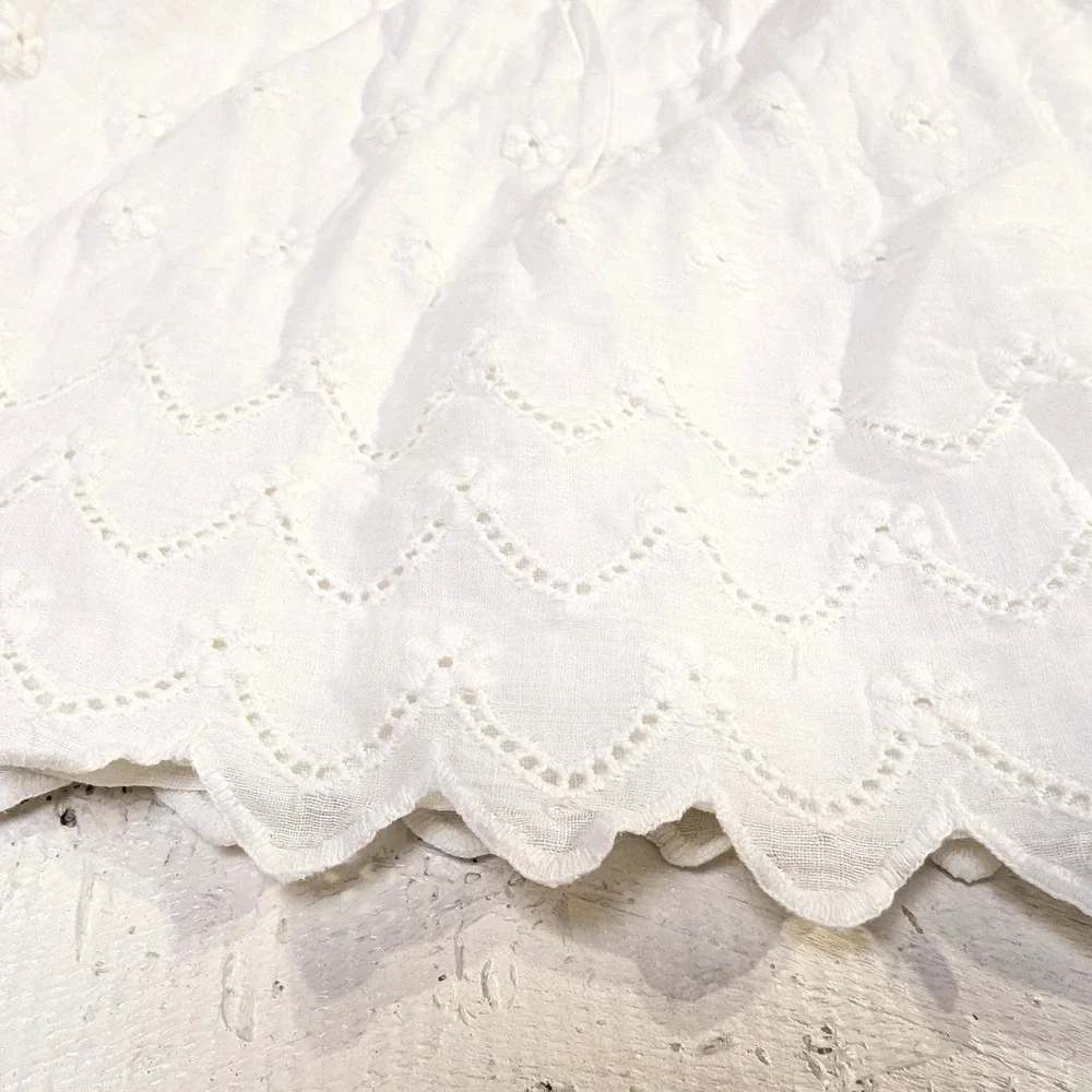 Vintage Boho Eyelet Skirt 26x30 White‎ Cotton Tiered Prairie READ